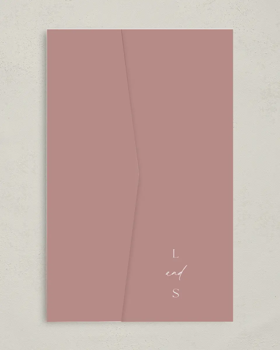 This is a 5" x 7⅞" Pocket Wedding Invitation called Cute + Charming printed in full color on Premium Smooth paper