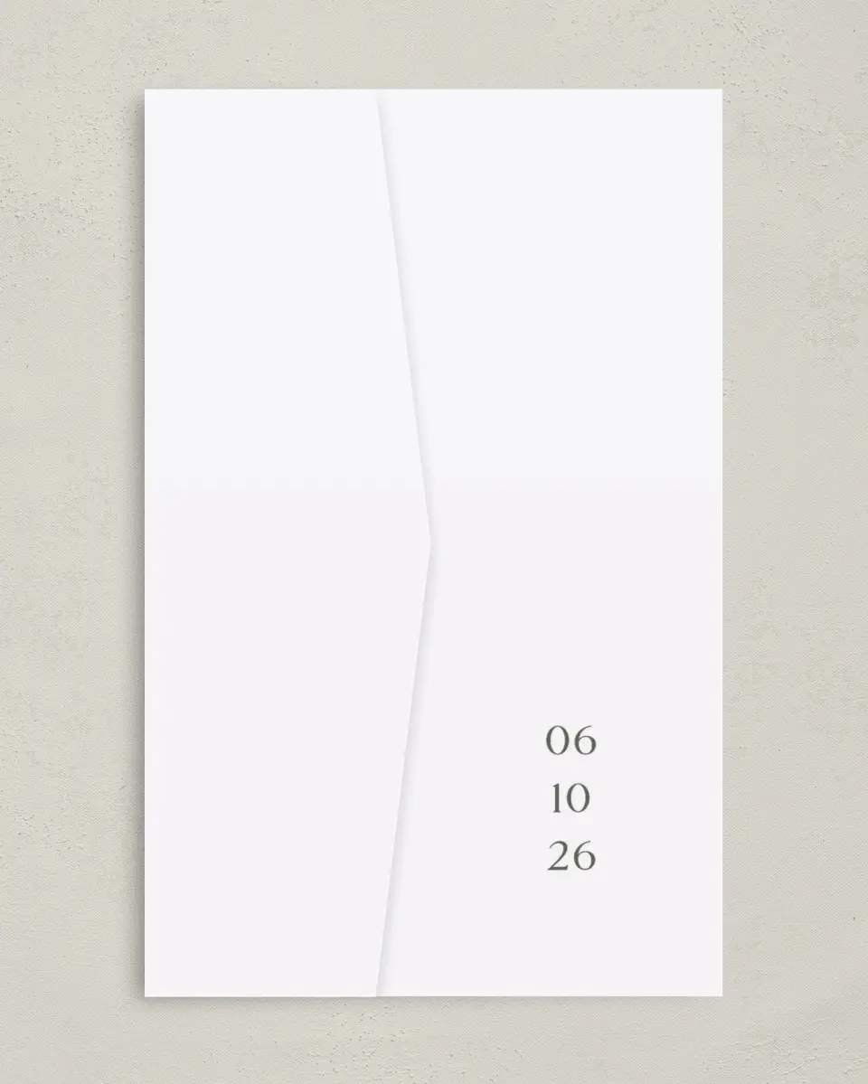 This is a 5" x 7⅞" Pocket Wedding Invitation called Flourishing Frame printed in full color on Premium Smooth paper