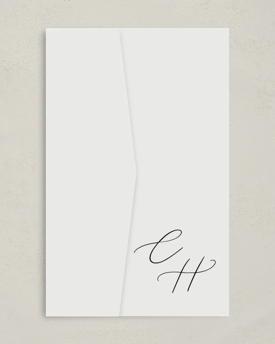 This is a 5" x 7⅞" Pocket Wedding Invitation called The Christina printed in full color on Premium Smooth paper