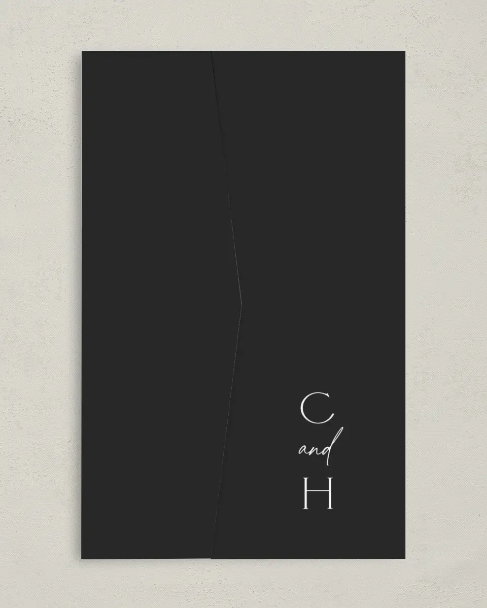 This is a 5" x 7⅞" Pocket Wedding Invitation called The Caroline printed in full color on Premium Smooth paper