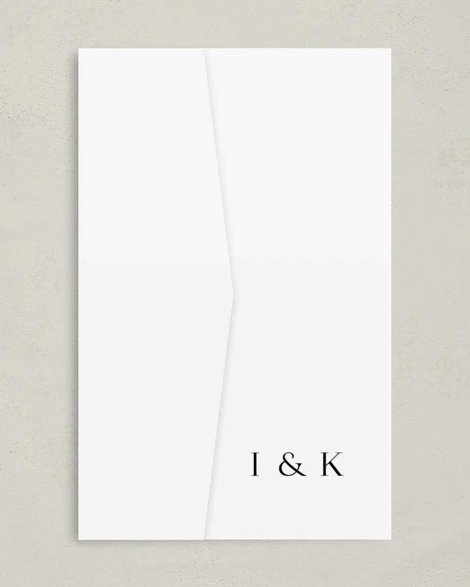This is a 5" x 7⅞" Pocket Wedding Invitation called The Isabella printed in full color on Premium Smooth paper