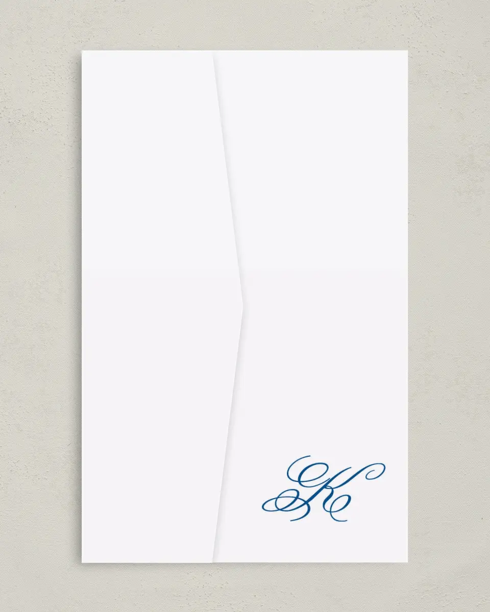 This is a 5" x 7⅞" Pocket Wedding Invitation called Ornamental Elegance printed in full color on Premium Smooth paper