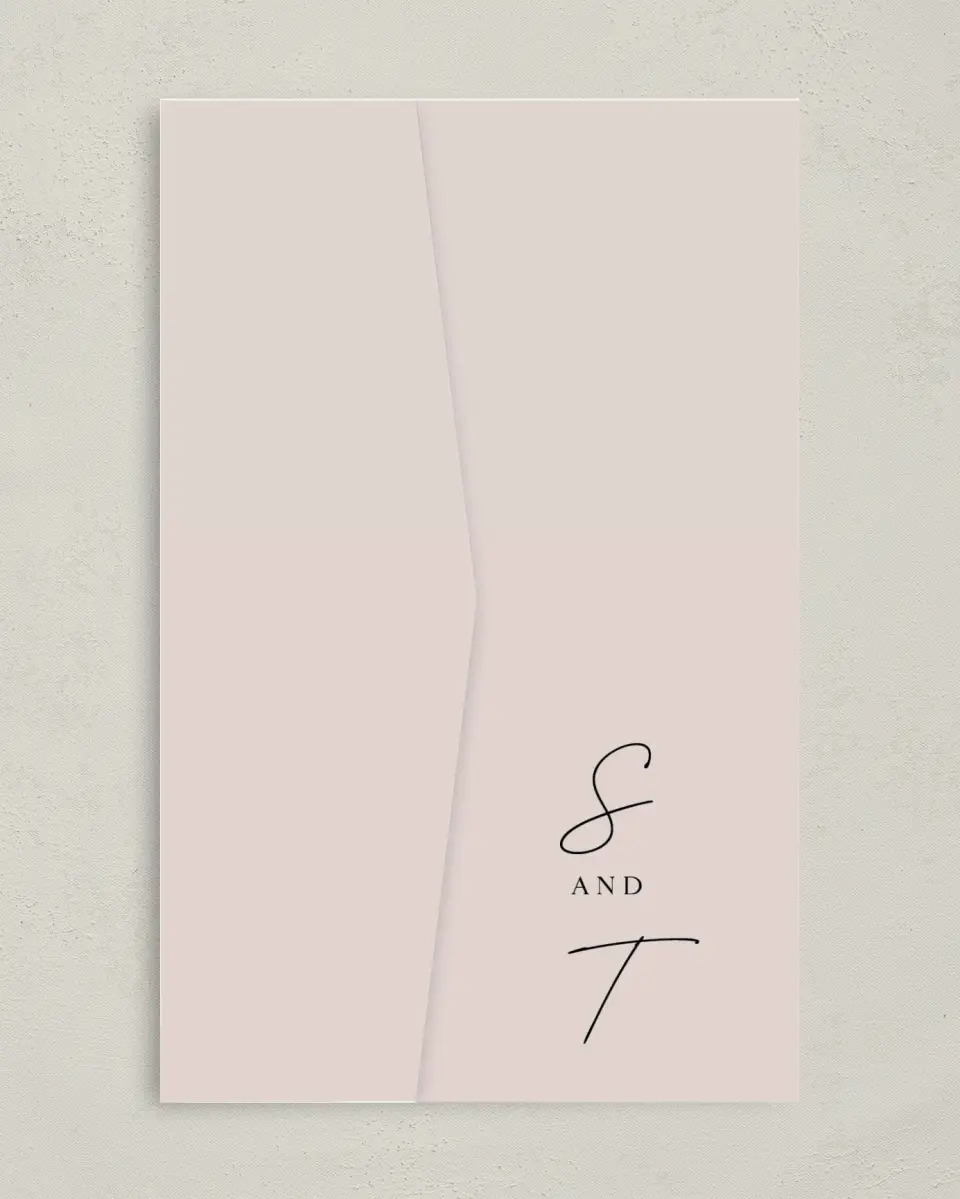 This is a 5" x 7⅞" Pocket Wedding Invitation called The Samantha printed in full color on Premium Smooth paper