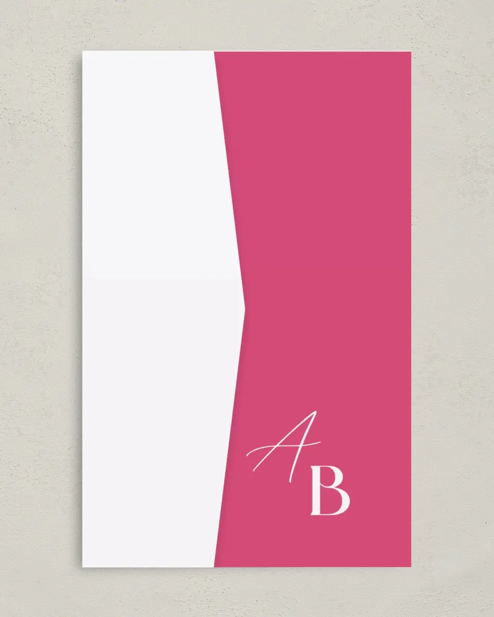 This is a 5" x 7⅞" Pocket Wedding Invitation called The Andrea printed in full color on Premium Smooth paper