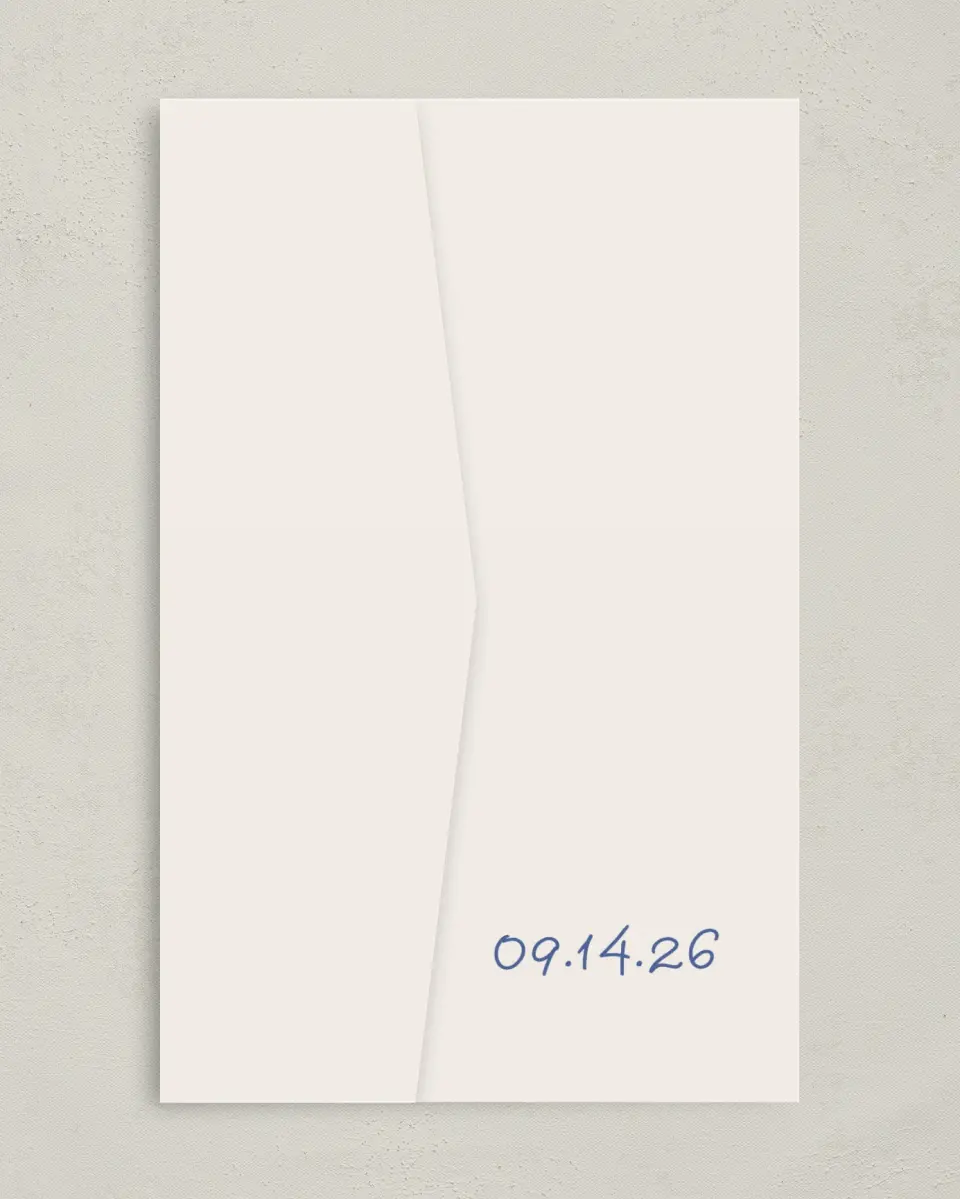 This is a 5" x 7⅞" Pocket Wedding Invitation called Sketched Bow printed in full color on Premium Smooth paper