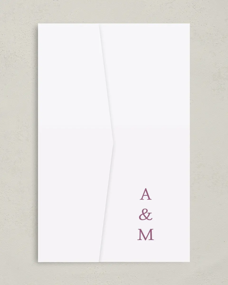 This is a 5" x 7⅞" Pocket Wedding Invitation called Whimsy Fairytale printed in full color on Premium Smooth paper