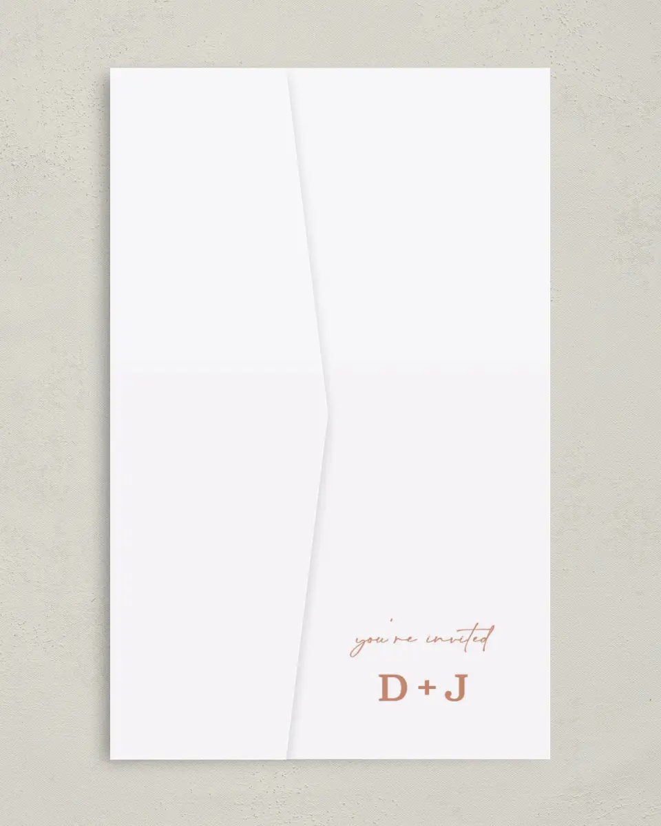 This is a 5" x 7⅞" Pocket Wedding Invitation called Petal Perfect printed in full color on Premium Smooth paper