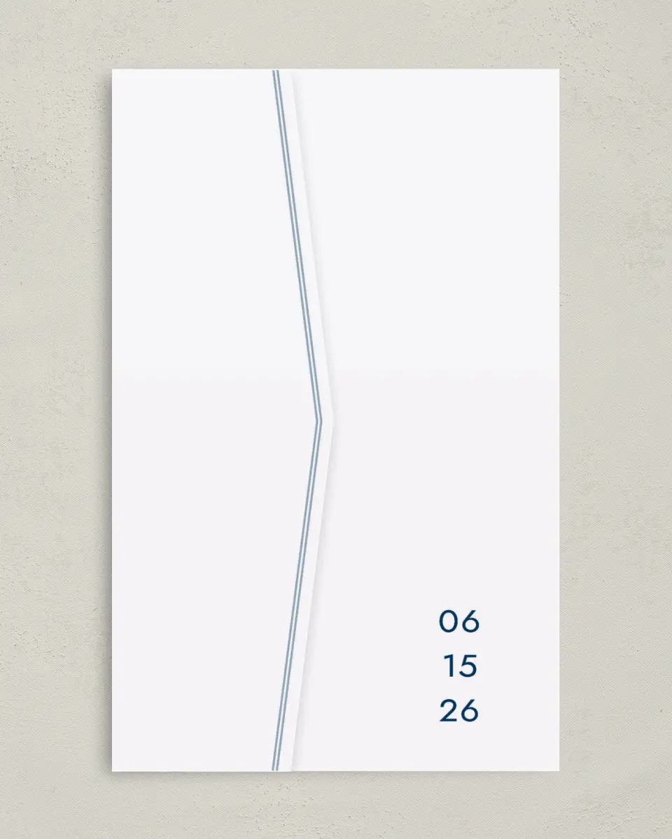 This is a 5" x 7⅞" Pocket Wedding Invitation called Abundant Blue printed in full color on Premium Smooth paper