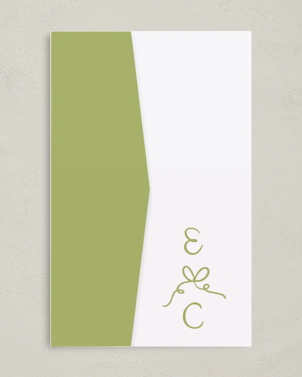 This is a 5" x 7⅞" Pocket Wedding Invitation called Wedding Whimsy printed in full color on Premium Smooth paper