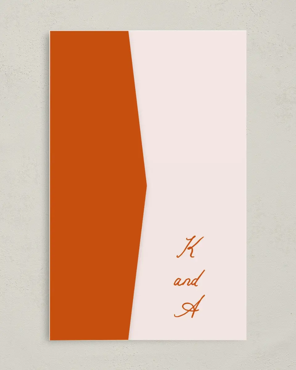 This is a 5" x 7⅞" Pocket Wedding Invitation called The Kennedy printed in full color on Premium Smooth paper