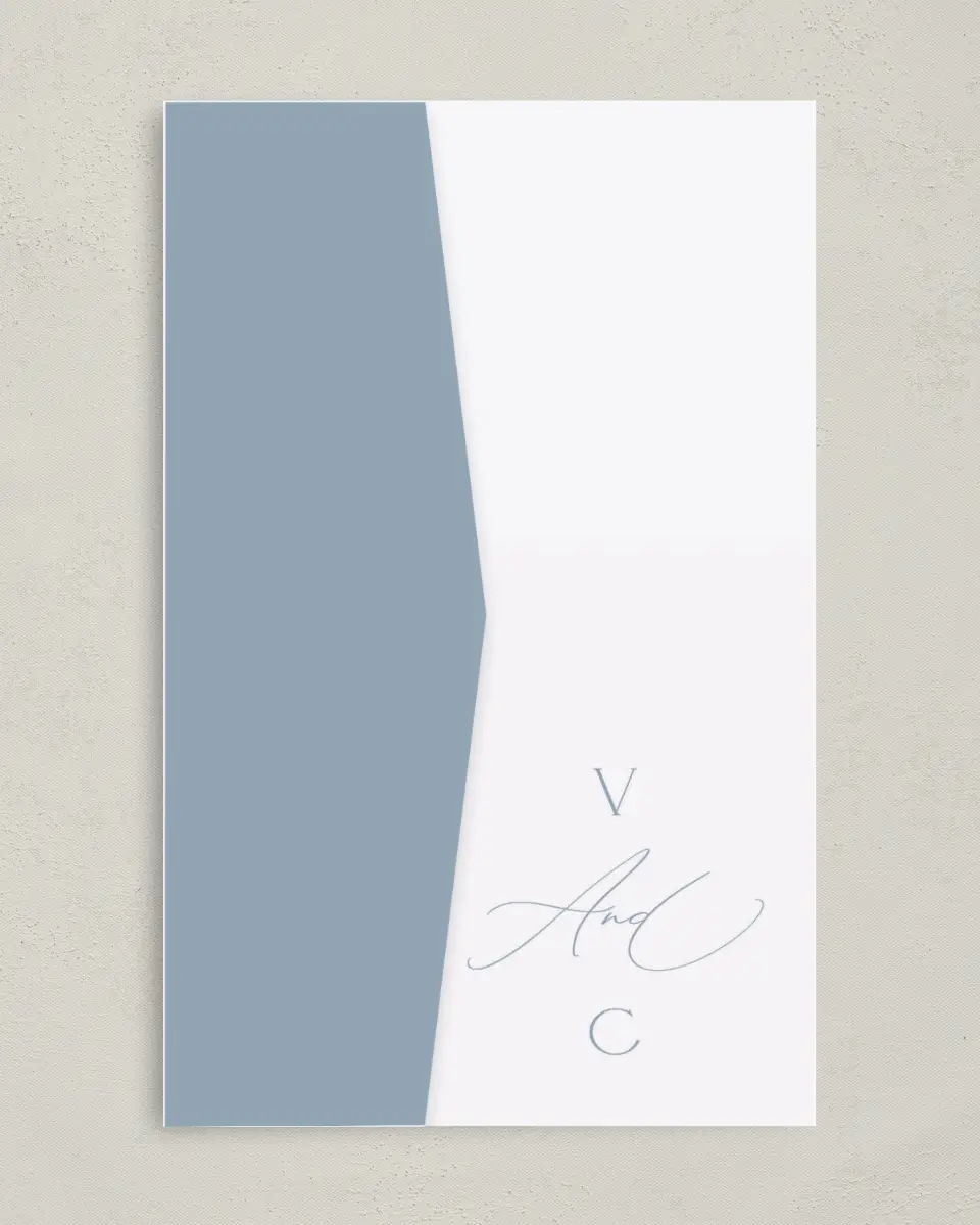 This is a 5" x 7⅞" Pocket Wedding Invitation called The Victoria printed in full color on Premium Smooth paper