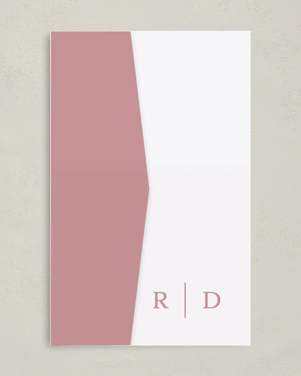 This is a 5" x 7⅞" Pocket Wedding Invitation called Blushing Rose printed in full color on Premium Smooth paper