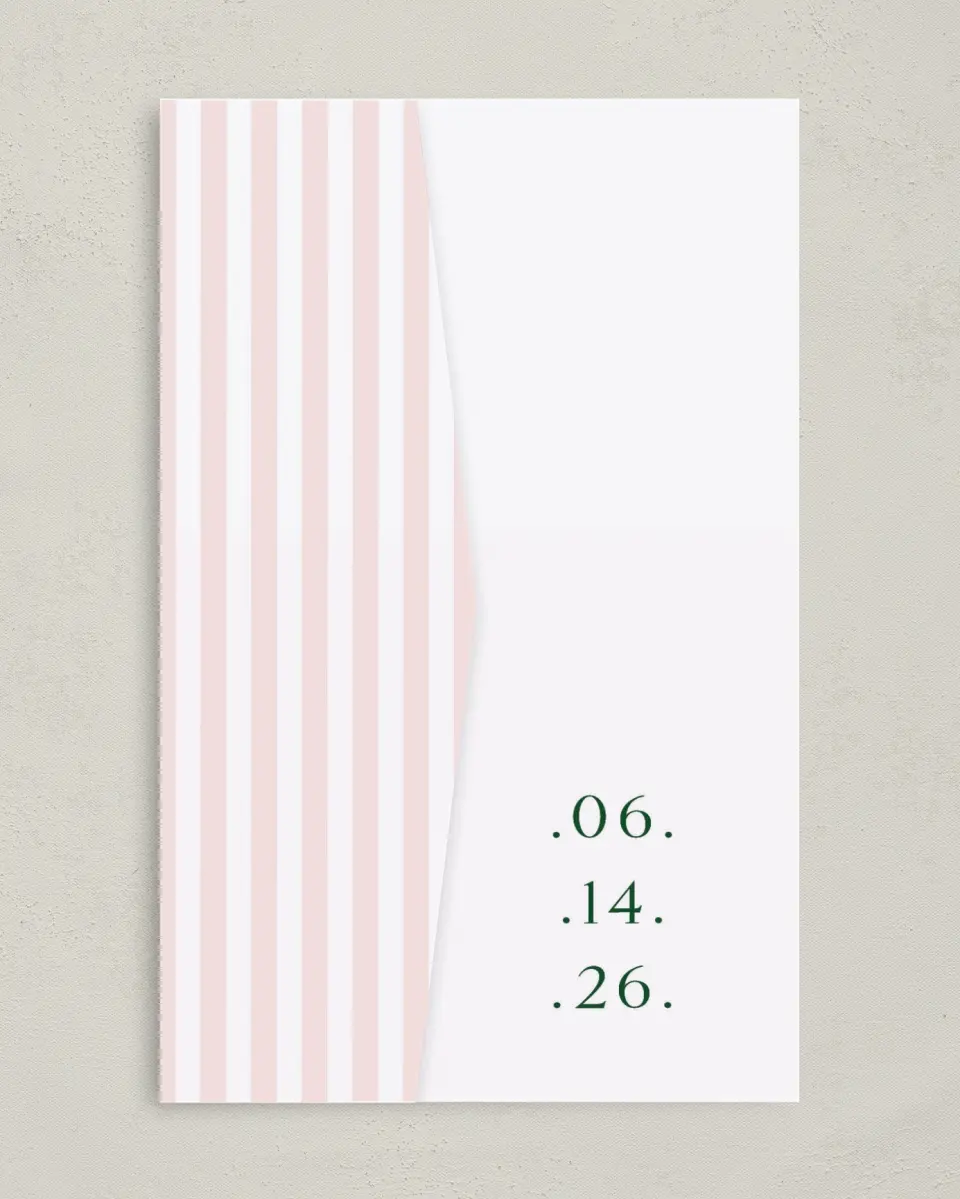 This is a 5" x 7⅞" Pocket Wedding Invitation called A Perfect Match printed in full color on Premium Smooth paper