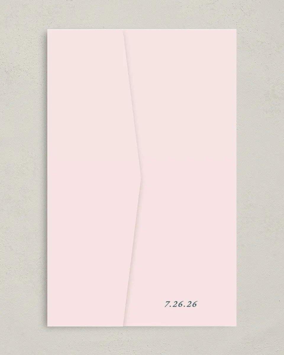 This is a 5" x 7⅞" Pocket Wedding Invitation called Garden of Vows printed in full color on Premium Smooth paper