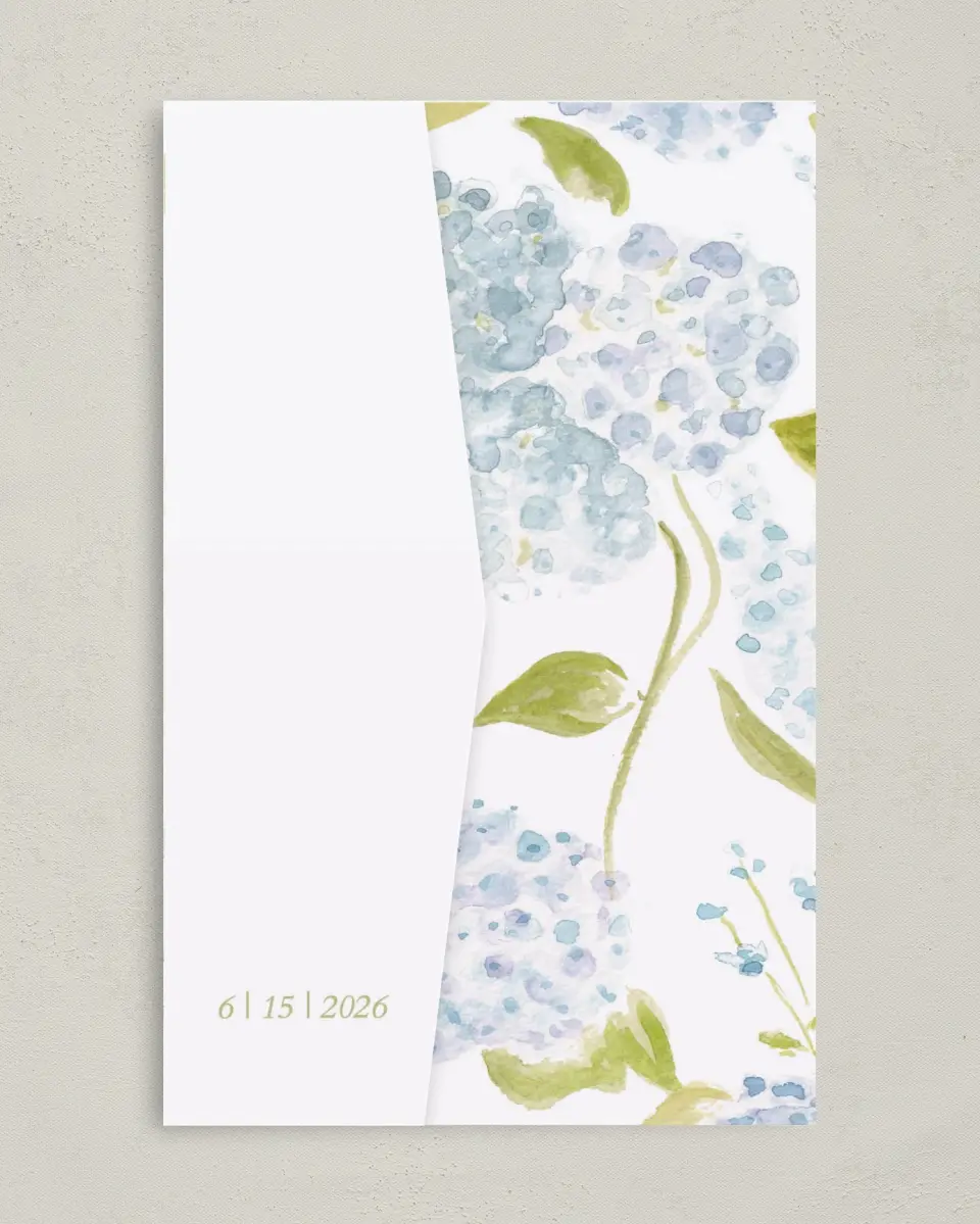 This is a 5" x 7⅞" Pocket Wedding Invitation called Southern Belle printed in full color on Premium Smooth paper
