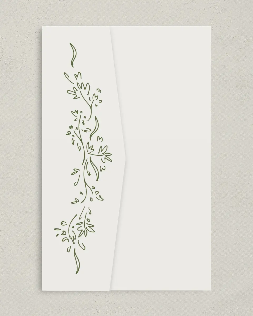 This is a 5" x 7⅞" Pocket Wedding Invitation called Sweet Woodland printed in full color on Premium Smooth paper