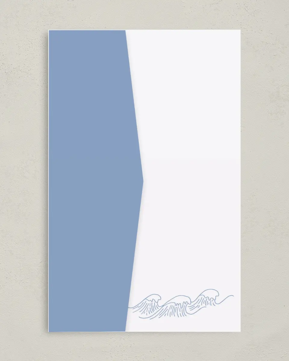 This is a 5" x 7⅞" Pocket Wedding Invitation called Wave of Love printed in full color on Premium Smooth paper