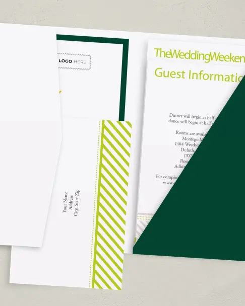 This is a 5" x 7⅞" Pocket Wedding Invitation called Lasting Legacy printed in full color on Premium Smooth paper