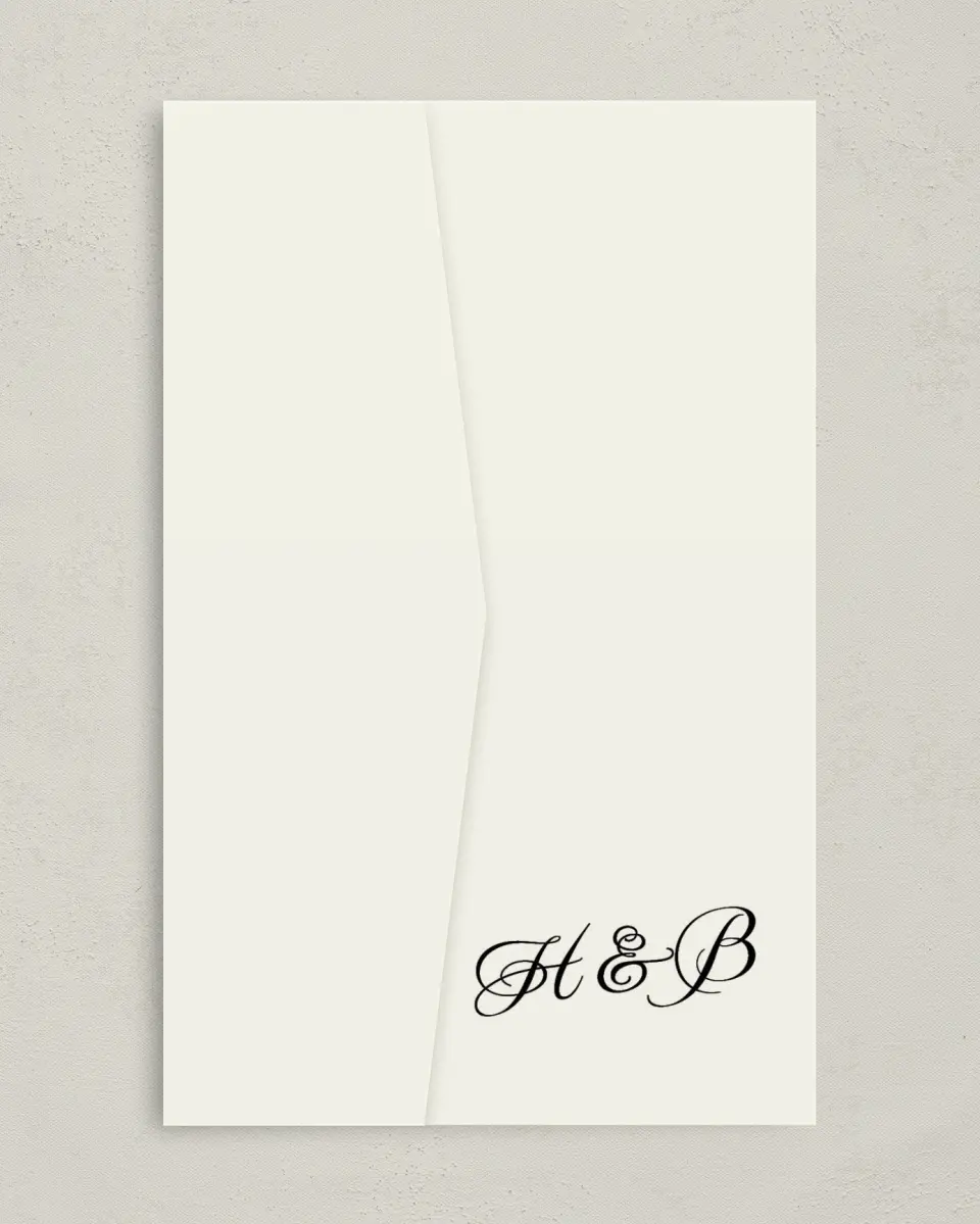 This is a 5" x 7⅞" Pocket Wedding Invitation called Grand Party printed in full color on Premium Smooth paper