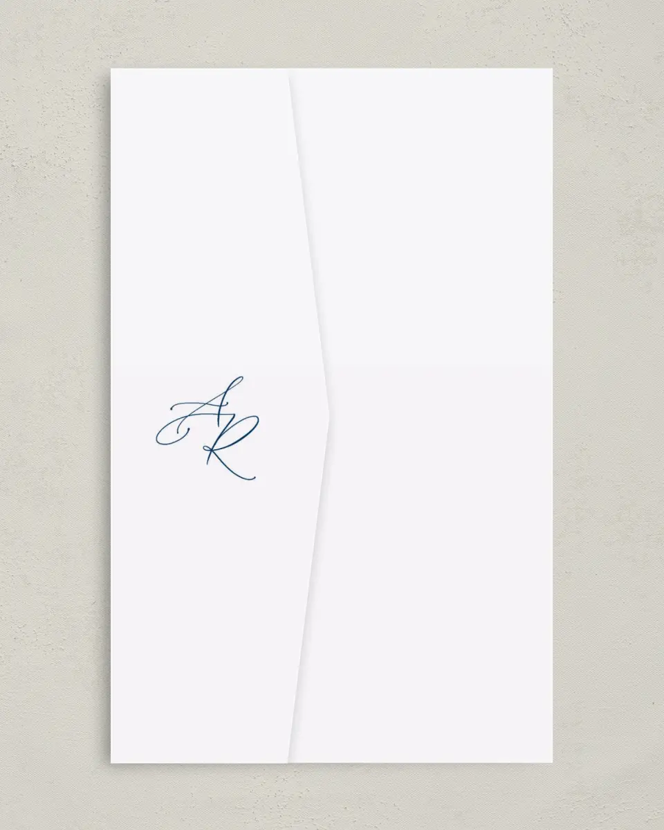 This is a 5" x 7⅞" Pocket Wedding Invitation called The Addison printed in full color on Premium Smooth paper
