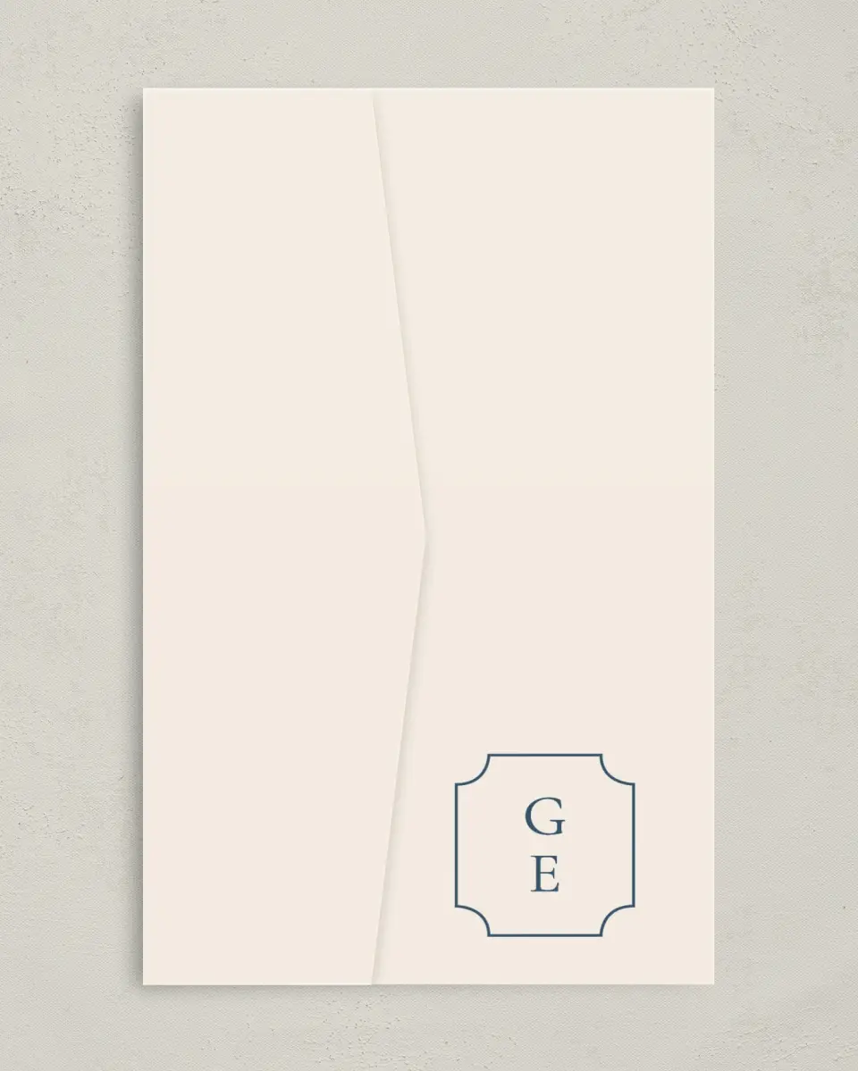 This is a 5" x 7⅞" Pocket Wedding Invitation called The Georgia printed in full color on Premium Smooth paper