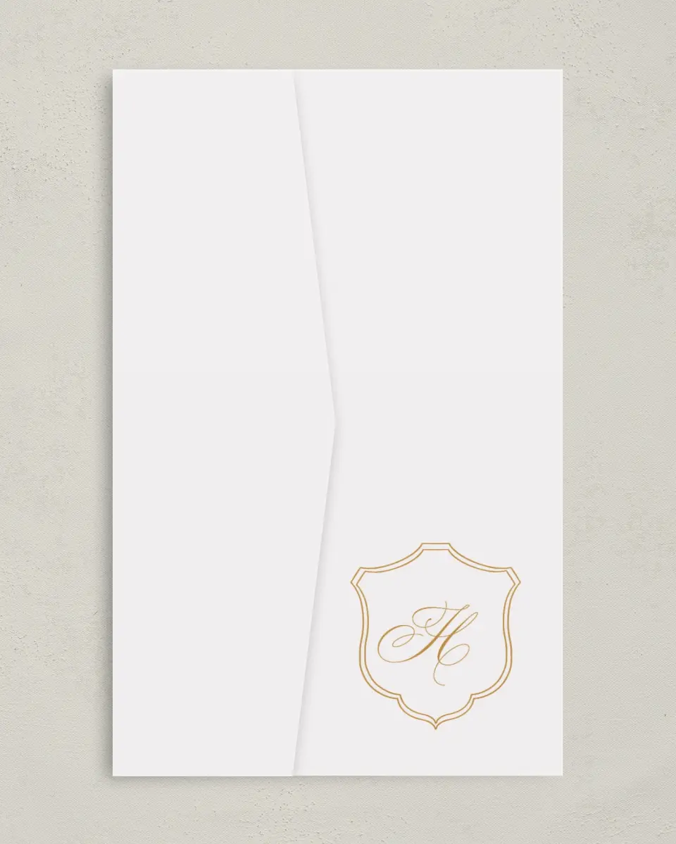 This is a 5" x 7⅞" Pocket Wedding Invitation called Wayzata printed in full color on Premium Smooth paper