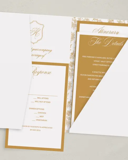 This is a 5" x 7⅞" Pocket Wedding Invitation called Wayzata printed in full color on Premium Smooth paper