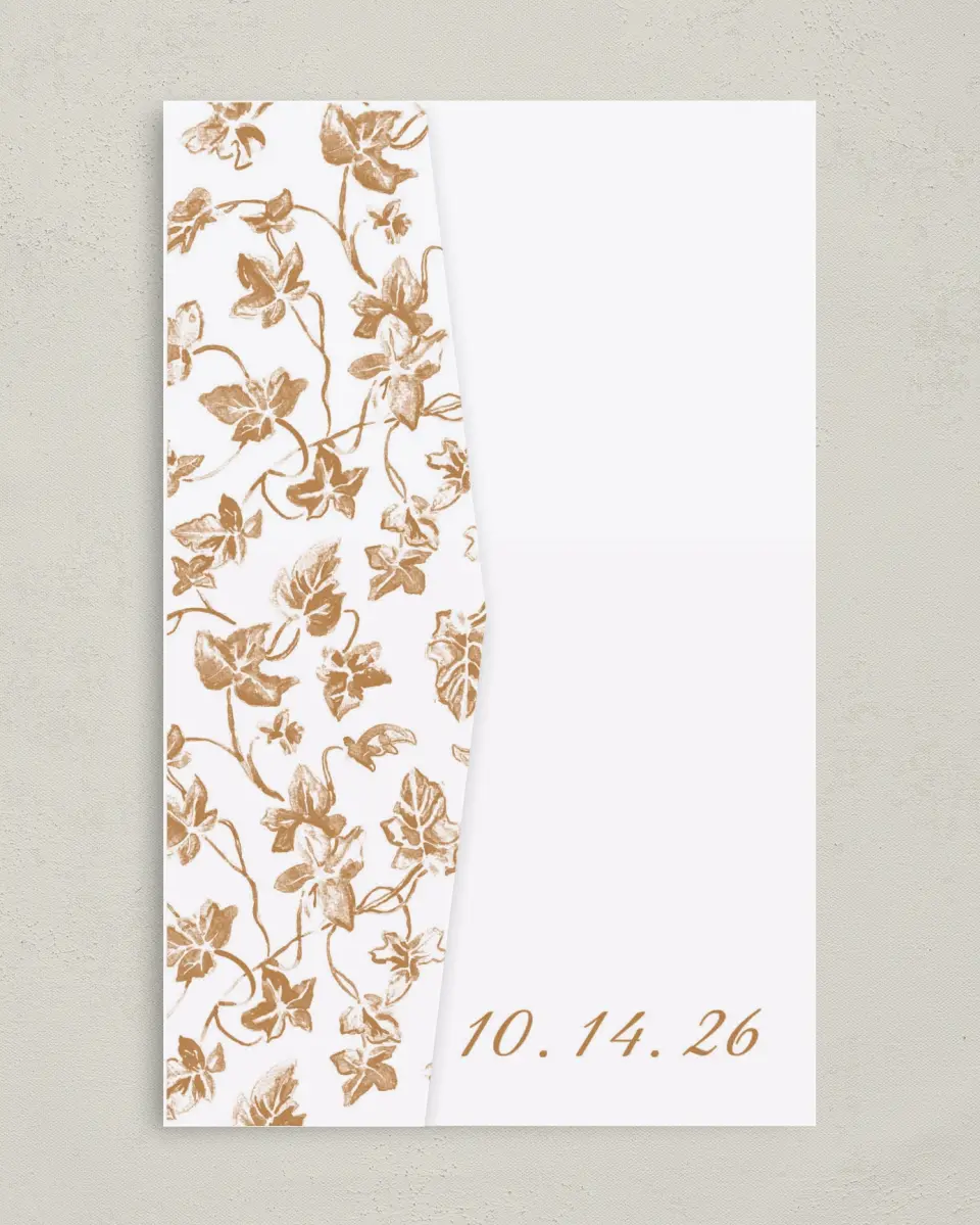This is a 5" x 7⅞" Pocket Wedding Invitation called Elegant Autumn printed in full color on Premium Smooth paper