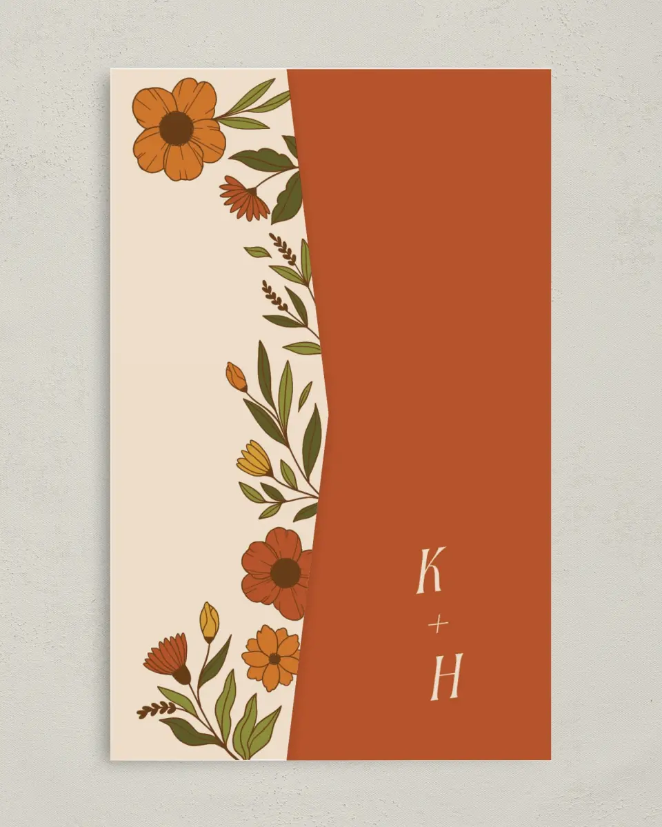 This is a 5" x 7⅞" Pocket Wedding Invitation called Wild + Bright printed in full color on Premium Smooth paper