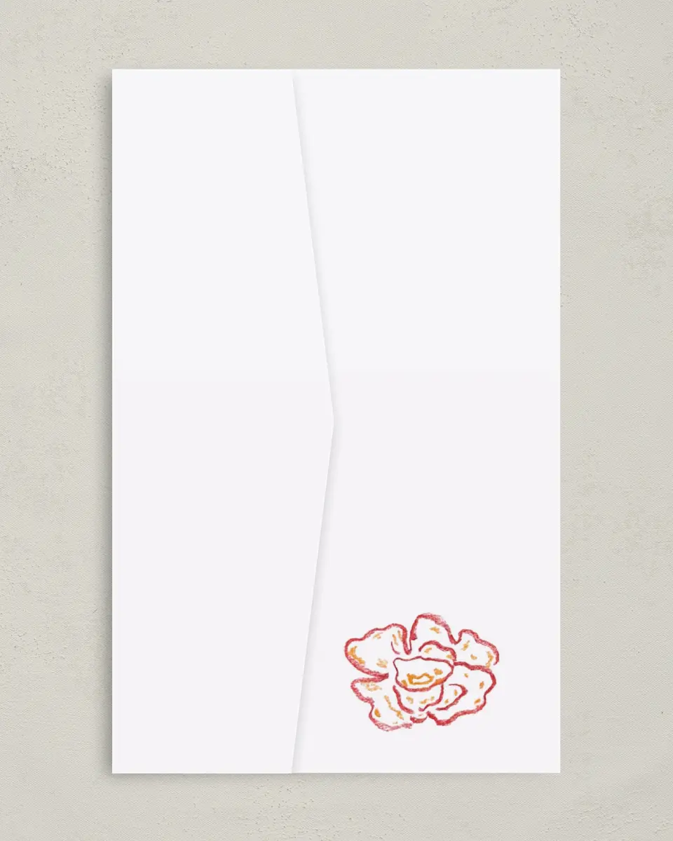 This is a 5" x 7⅞" Pocket Wedding Invitation called Whimsy Love printed in full color on Premium Smooth paper