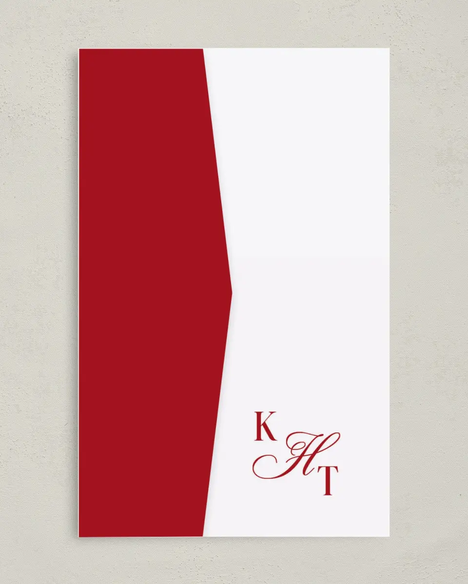 This is a 5" x 7⅞" Pocket Wedding Invitation called Montecito printed in full color on Premium Smooth paper