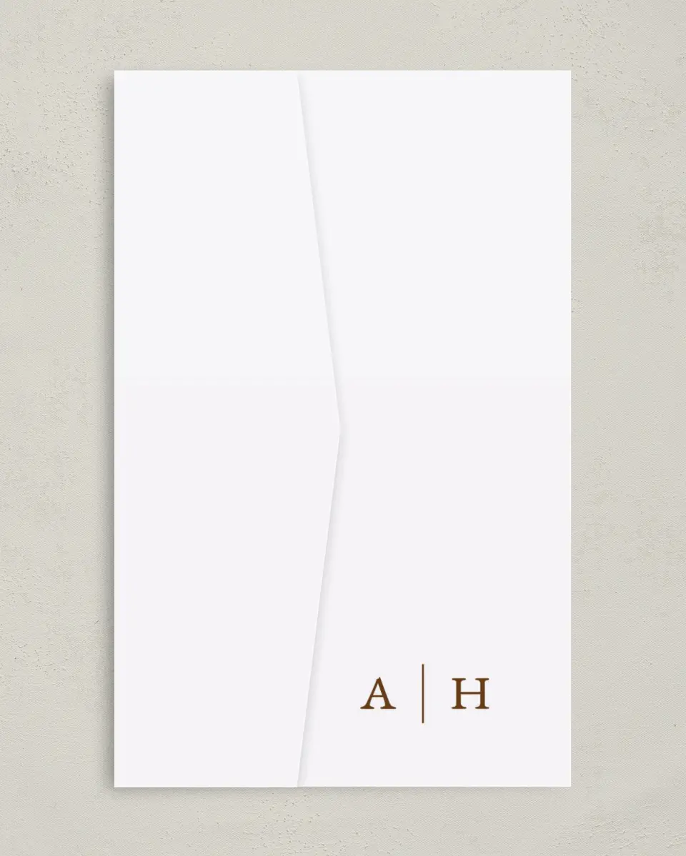 This is a 5" x 7⅞" Pocket Wedding Invitation called Cedarhill Crossing printed in full color on Premium Smooth paper