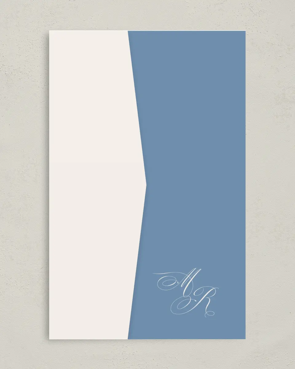 This is a 5" x 7⅞" Pocket Wedding Invitation called Vintage Reverie printed in full color on Premium Smooth paper