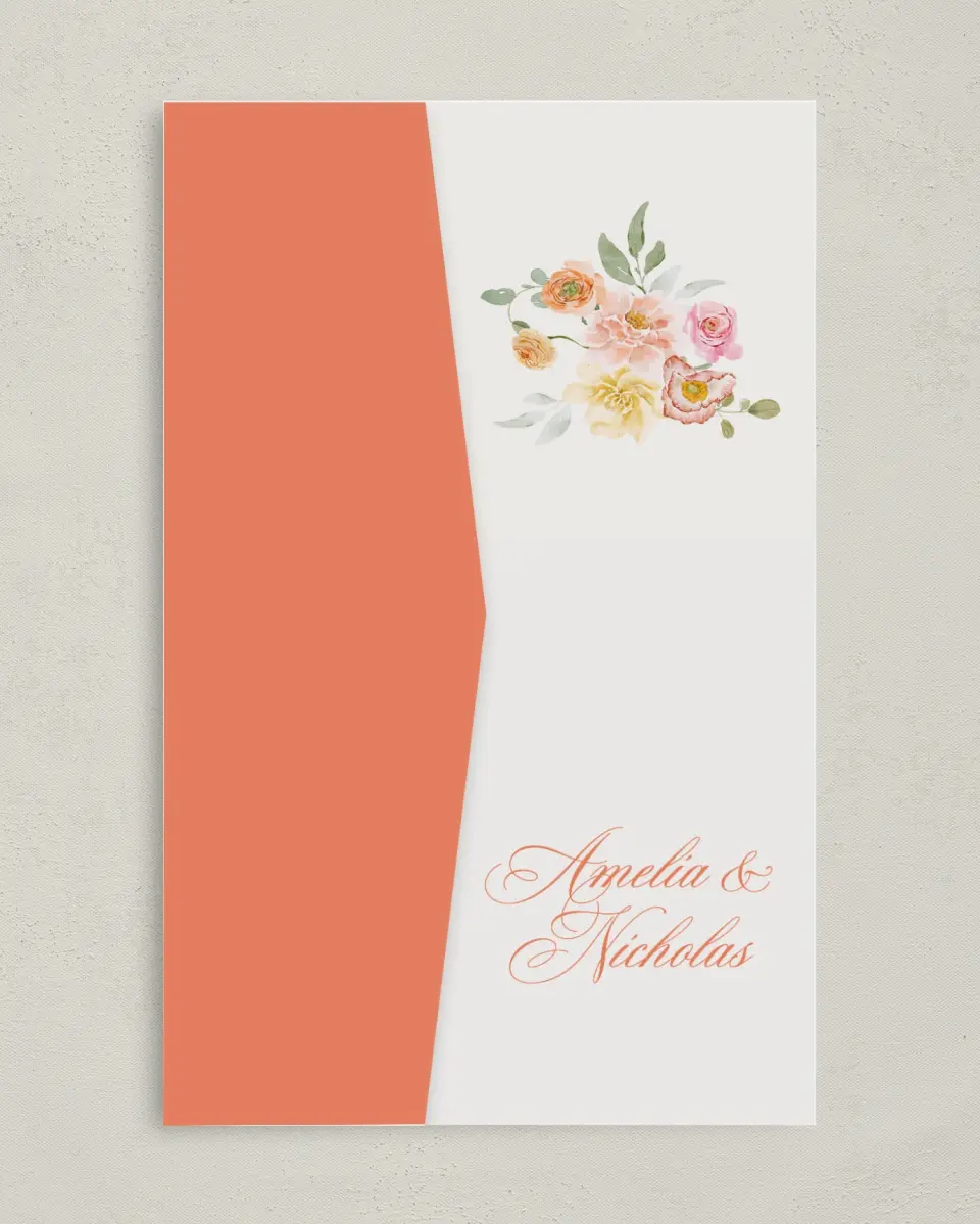 This is a 5" x 7⅞" Pocket Wedding Invitation called Forever Favorite printed in full color on Premium Smooth paper