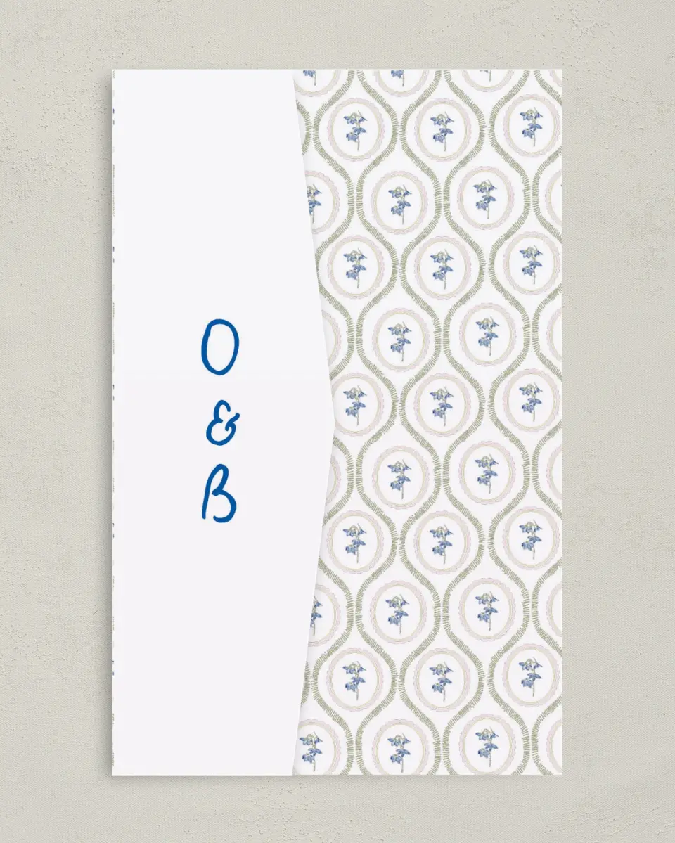 This is a 5" x 7⅞" Pocket Wedding Invitation called Scalloped Elegance printed in full color on Premium Smooth paper