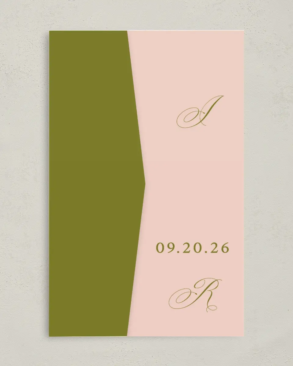 This is a 5" x 7⅞" Pocket Wedding Invitation called Love Off Script printed in full color on Premium Smooth paper