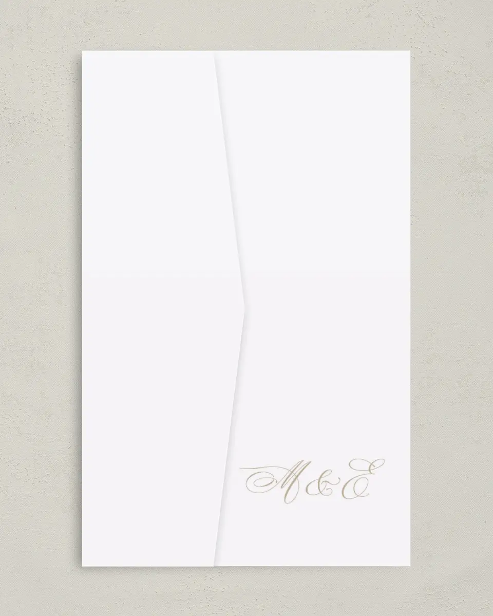 This is a 5" x 7⅞" Pocket Wedding Invitation called Elegant Shell printed in full color on Premium Smooth paper