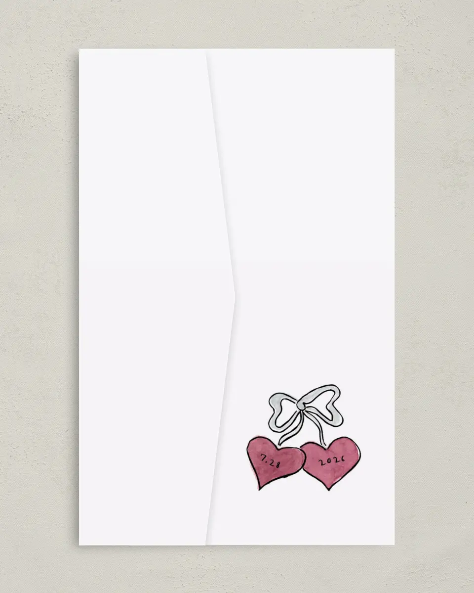 This is a 5" x 7⅞" Pocket Wedding Invitation called Love Dove printed in full color with Gold foil on Premium Smooth paper