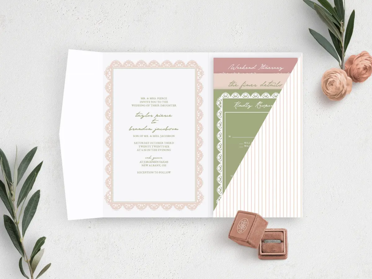 Verdant Romance Foldover Pocket Wedding Invitations | Truly Engaging