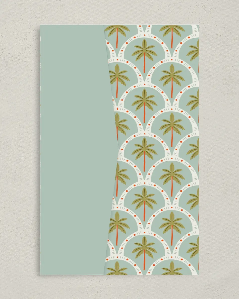 This is a 5" x 7⅞" Pocket Wedding Invitation called Tropical Treasure printed in full color with Gold foil on Premium Smooth paper