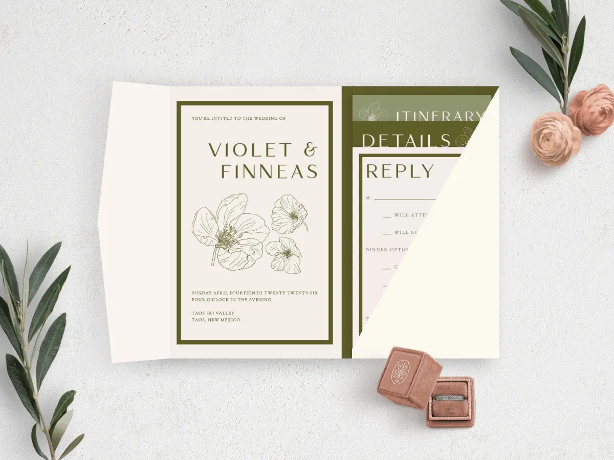Delicate Love Foldover Pocket Wedding Invitations | Truly Engaging