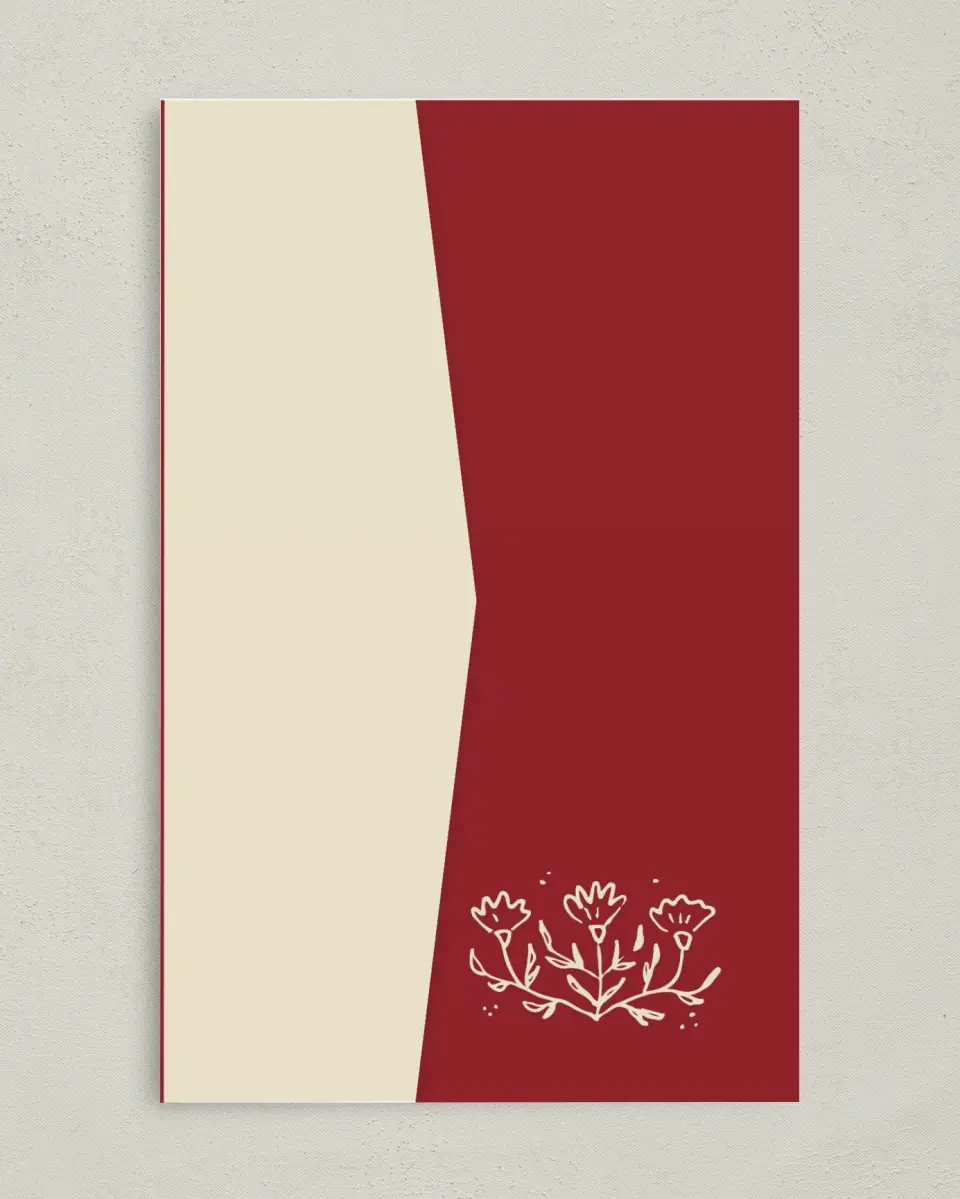 This is a 5" x 7⅞" Pocket Wedding Invitation called Bloom & Crest printed in full color with Gold foil on Premium Smooth paper