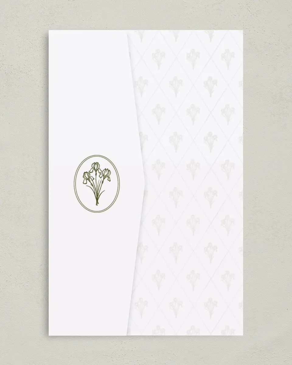 This is a 5" x 7⅞" Pocket Wedding Invitation called The Georgia printed in full color on Premium Smooth paper