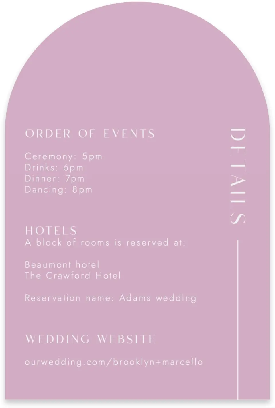 This is a 4" x 6" Wedding Invitation Enclosure Card called The Brooklyn printed in full color on Luxe Satin paper