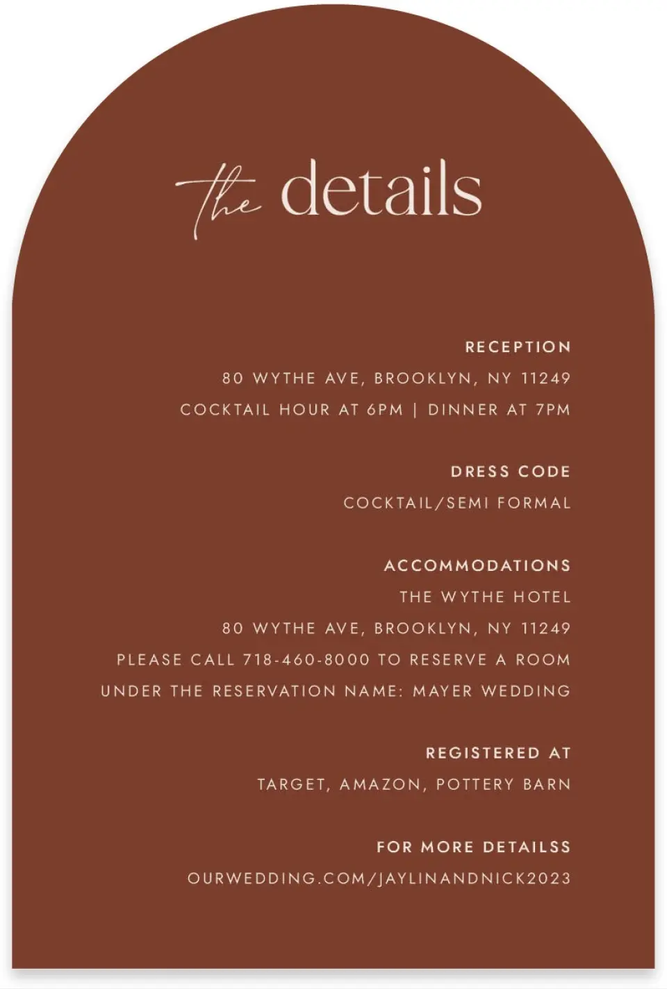 This is a 4" x 6" Wedding Invitation Enclosure Card called The Jaylin printed in full color with Silver foil on Luxe Satin paper