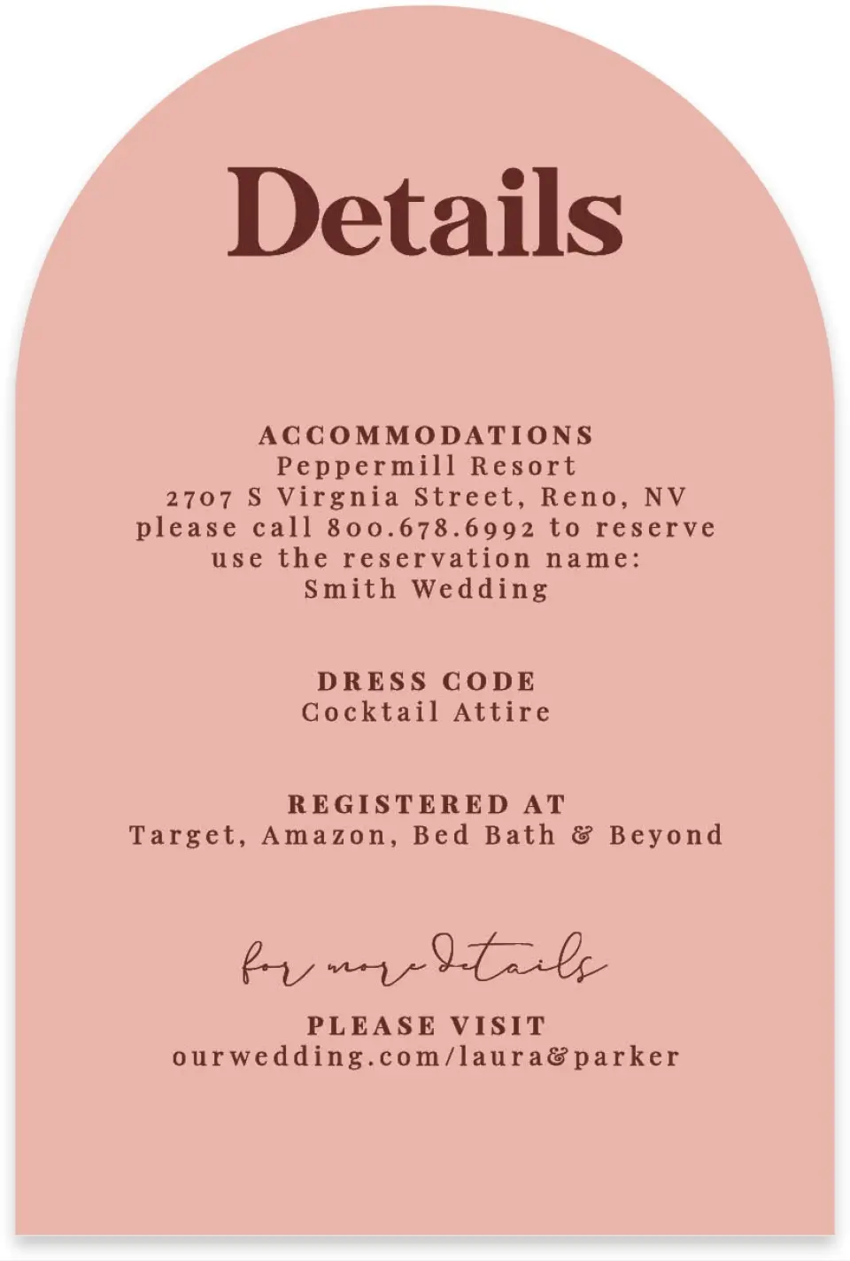 This is a 4" x 6" Wedding Invitation Enclosure Card called The Laura printed in full color on Luxe Satin paper