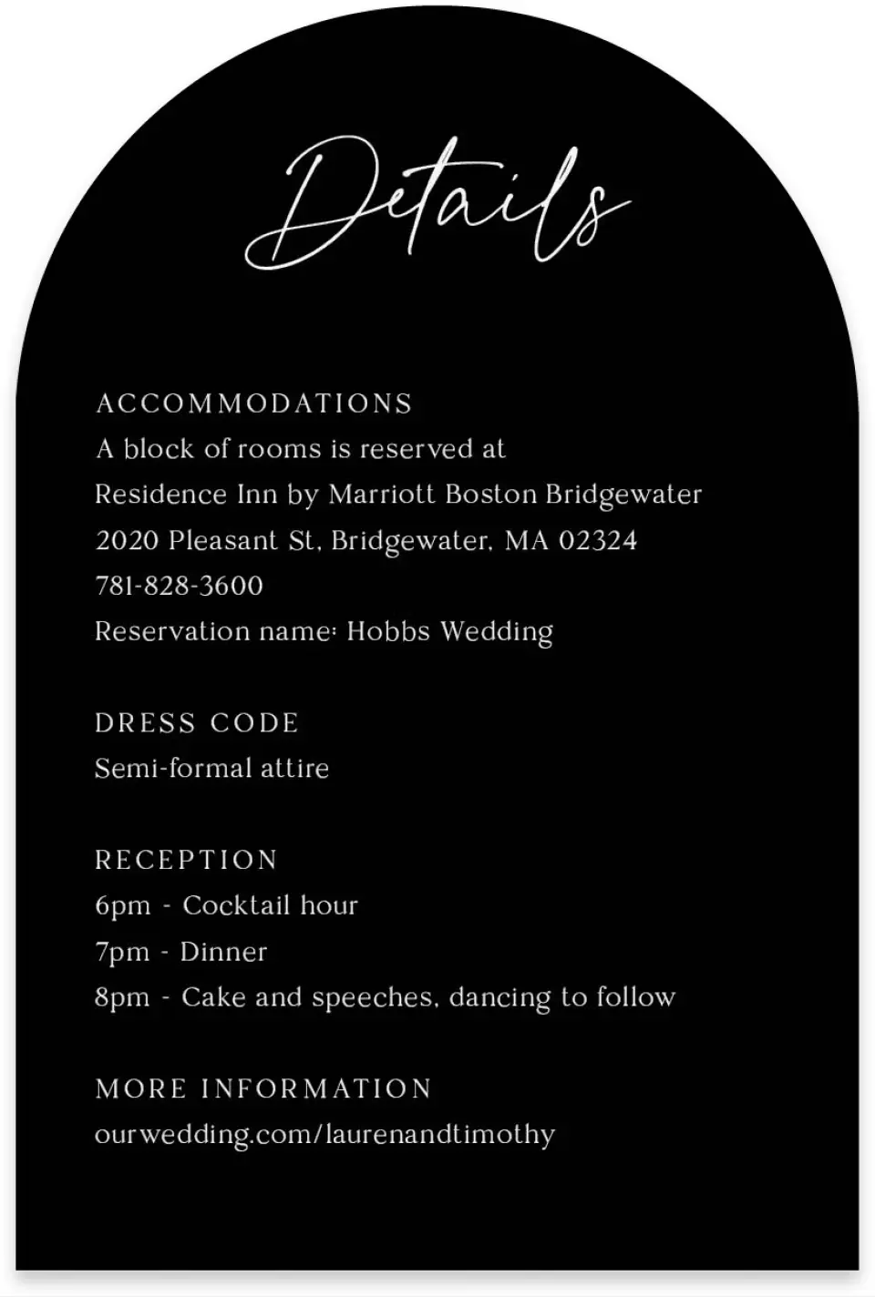 This is a 4" x 6" Wedding Invitation Enclosure Card called The Lauren printed in full color with Silver foil on Luxe Satin paper