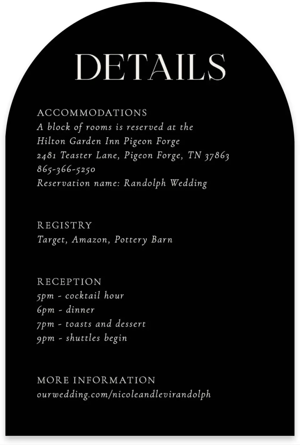 This is a 4" x 6" Wedding Invitation Enclosure Card called The Nicole printed in full color on Luxe Satin paper