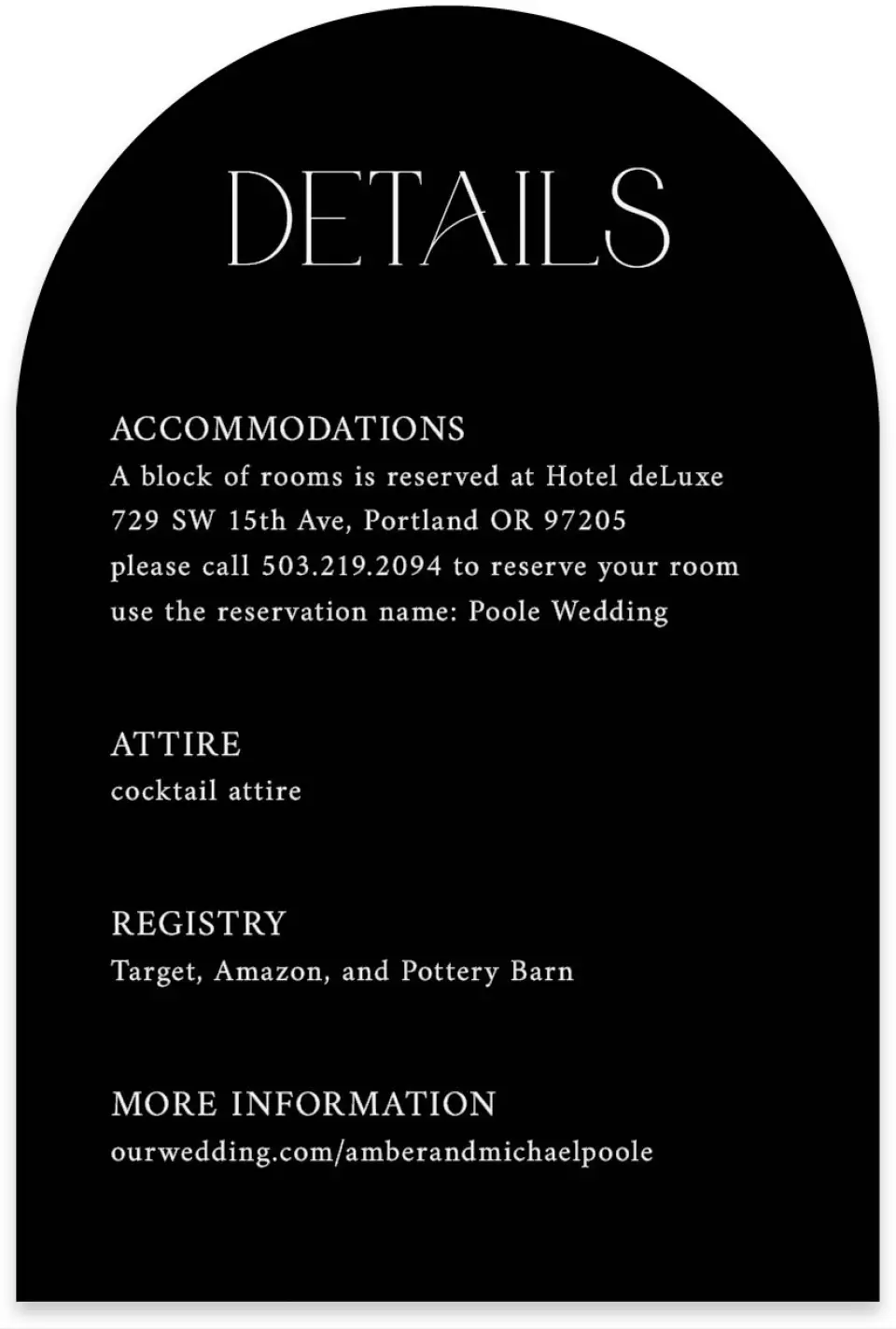 This is a 4" x 6" Wedding Invitation Enclosure Card called The Amber printed in full color on Luxe Satin paper