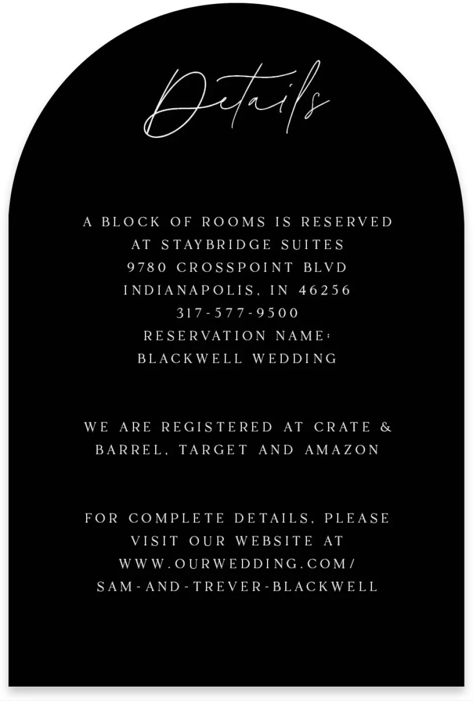 This is a 4" x 6" Wedding Invitation Enclosure Card called The Samantha printed in full color on Luxe Satin paper